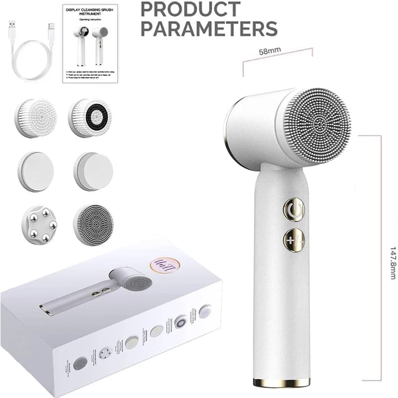 Portable 6-in-1 silicone facial cleansing brush