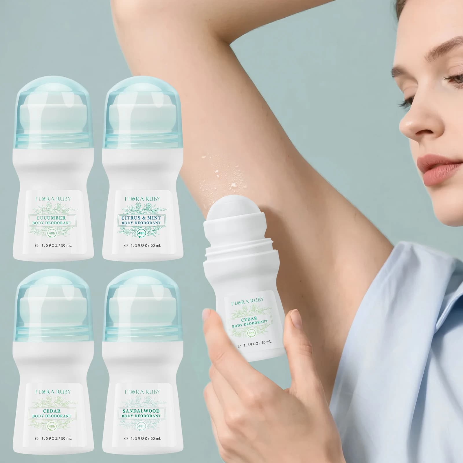 Flora Ruby Light Green aluminum‑free deodorant roll‑on — image 1