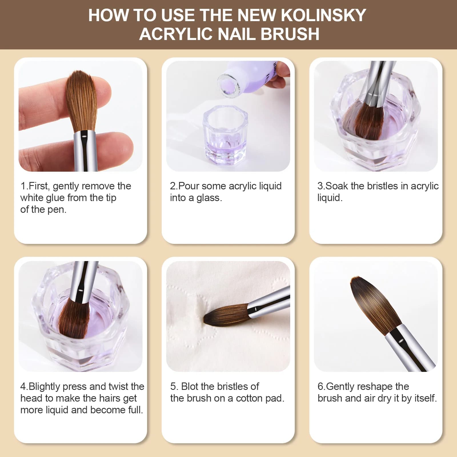 Round kolinsky hair bristle nail brush — image 5