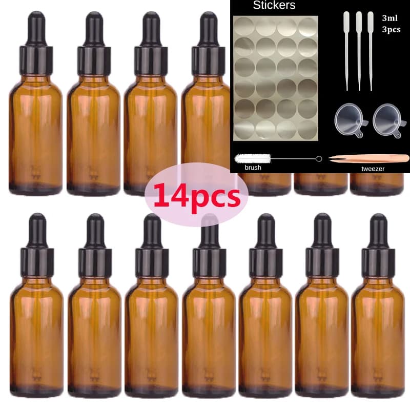 Essential Oil Glass Bottles – 14‑Piece Set (15, 30, 50, 100 ml)