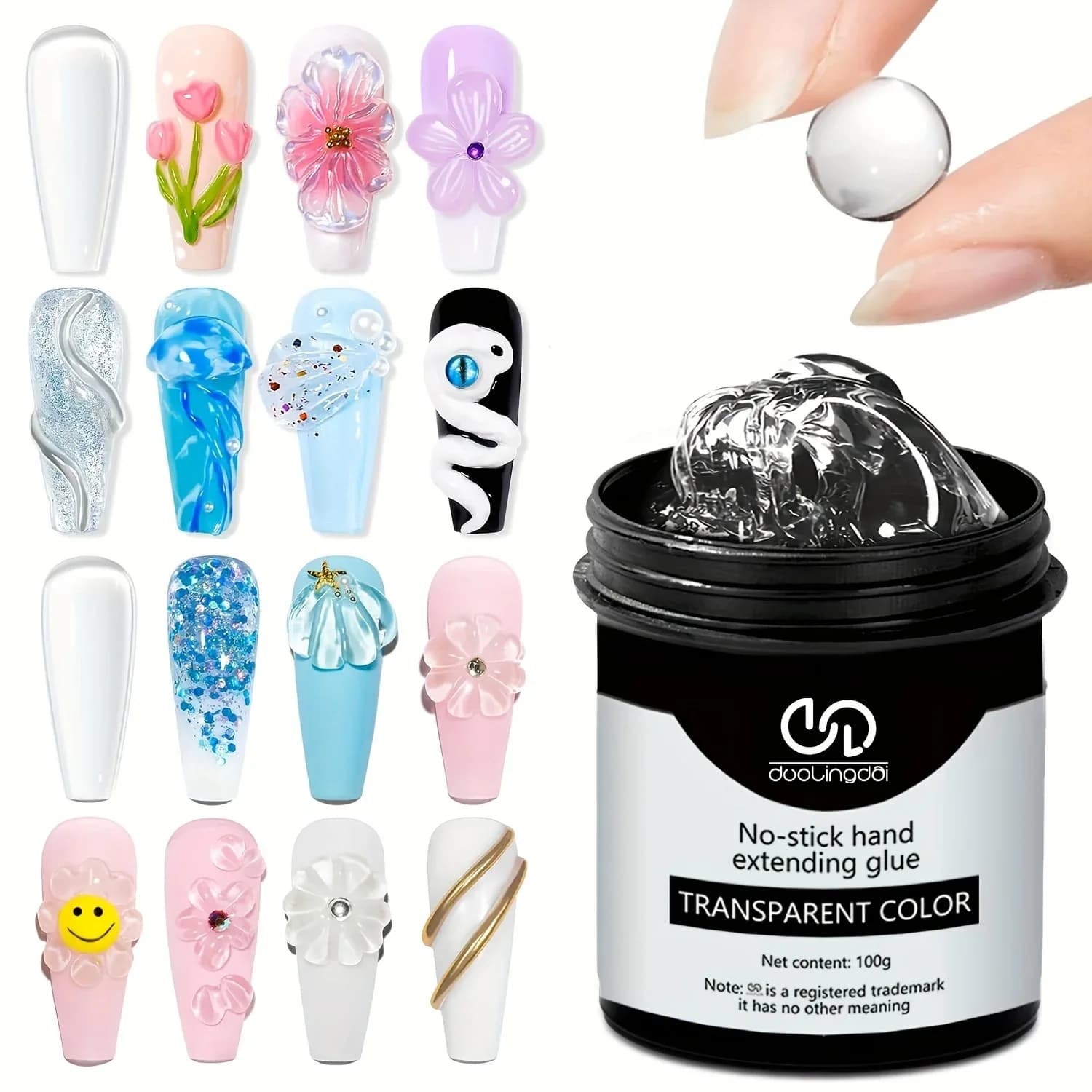 100g Non-Stick Hand Solid Nail Extension Gel – Clear, Pink, White