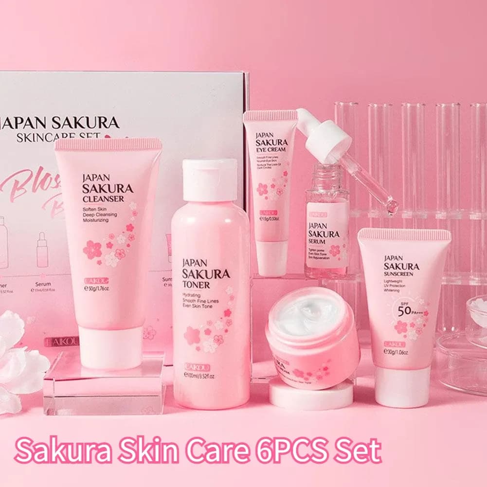 Sakura Skin Care Set – 6 Pieces (Cleanser, Toner, Serum, Cream, Sunscreen, Eye C