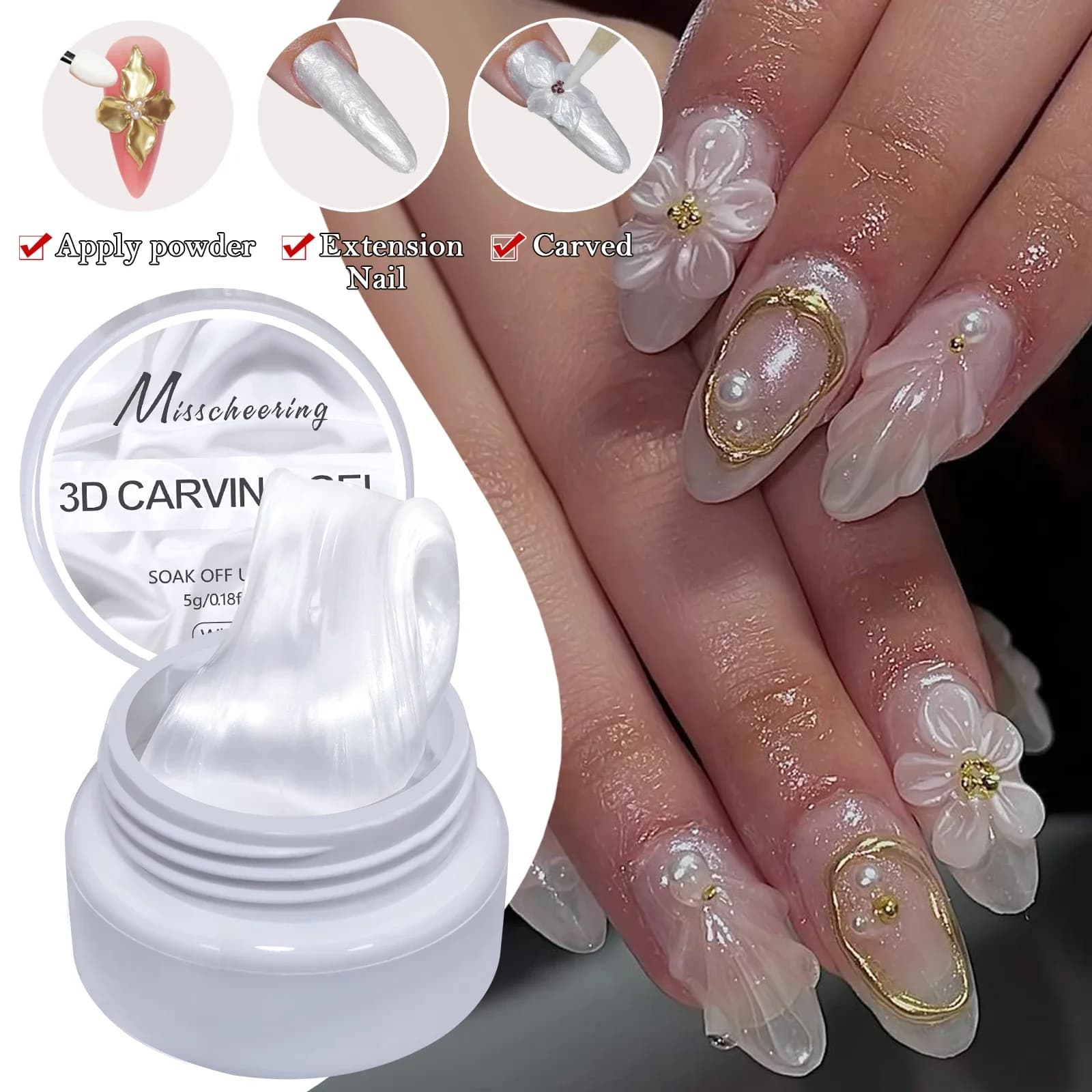 White Non‑Stick Gel Nail Polish for 3D Shaping, 5 ml