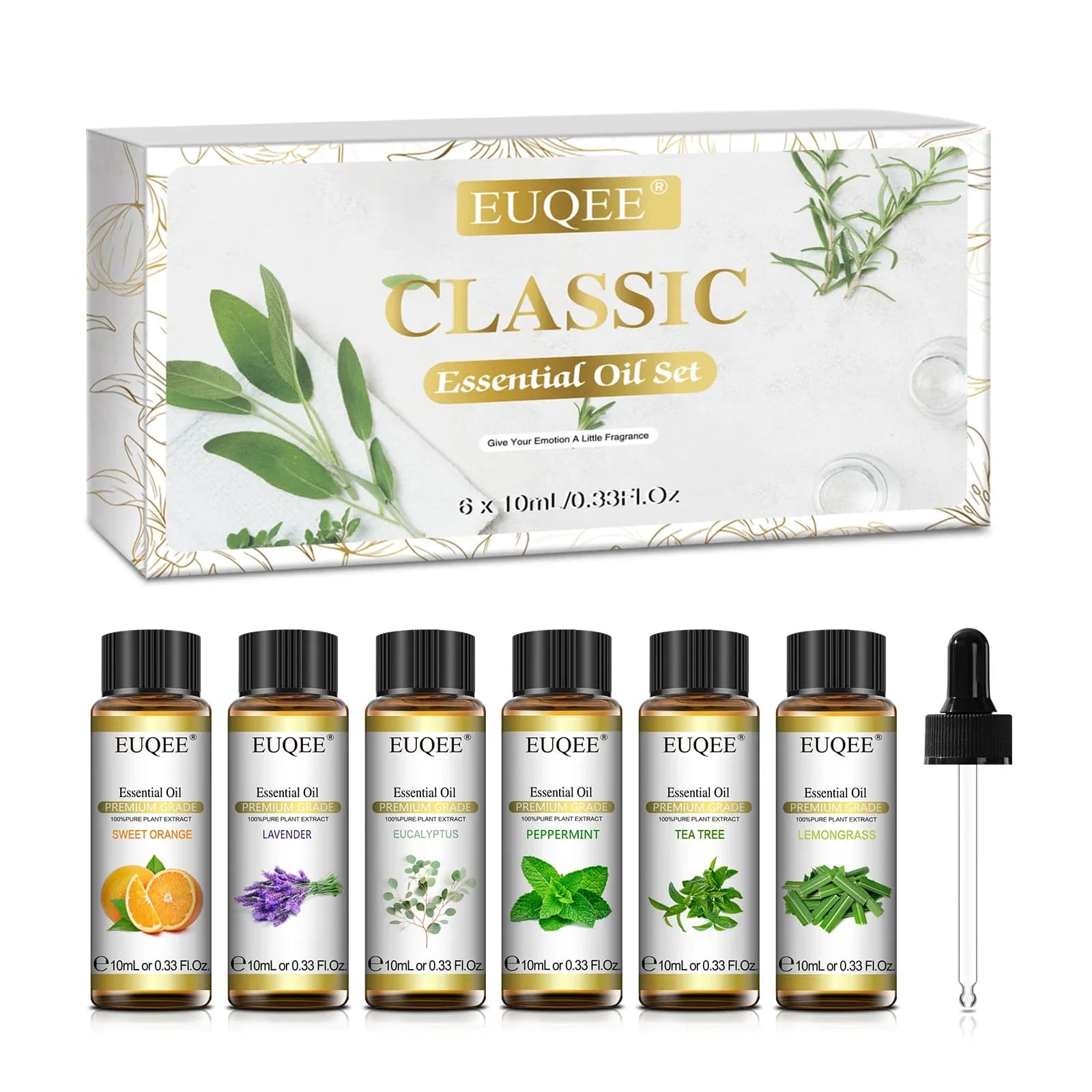 Floral Essential Oil Set – 6 Bottles (Rose, Lavender, Ylang Ylang, Jasmine, Gera