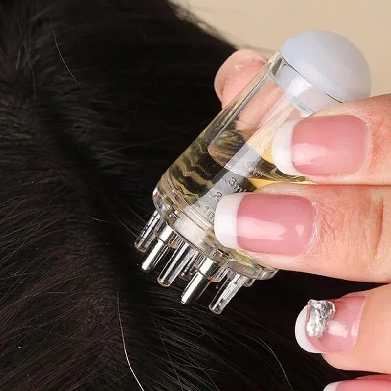 Five‑needle scalp applicator for essential oil massage