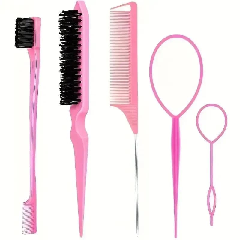 5‑Piece Hair Styling Set – Pointed Tail Comb, Dual‑Head Eyebrow Brush & Triple R