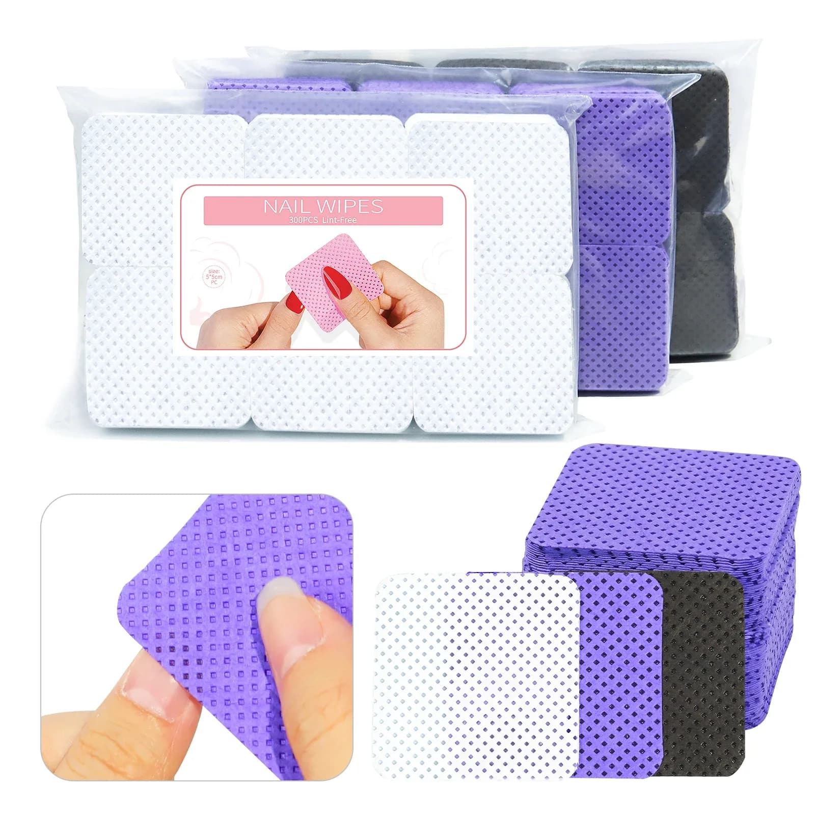 300 Lint-Free Nail Polish Remover Wipes – Colorful Cotton Pads
