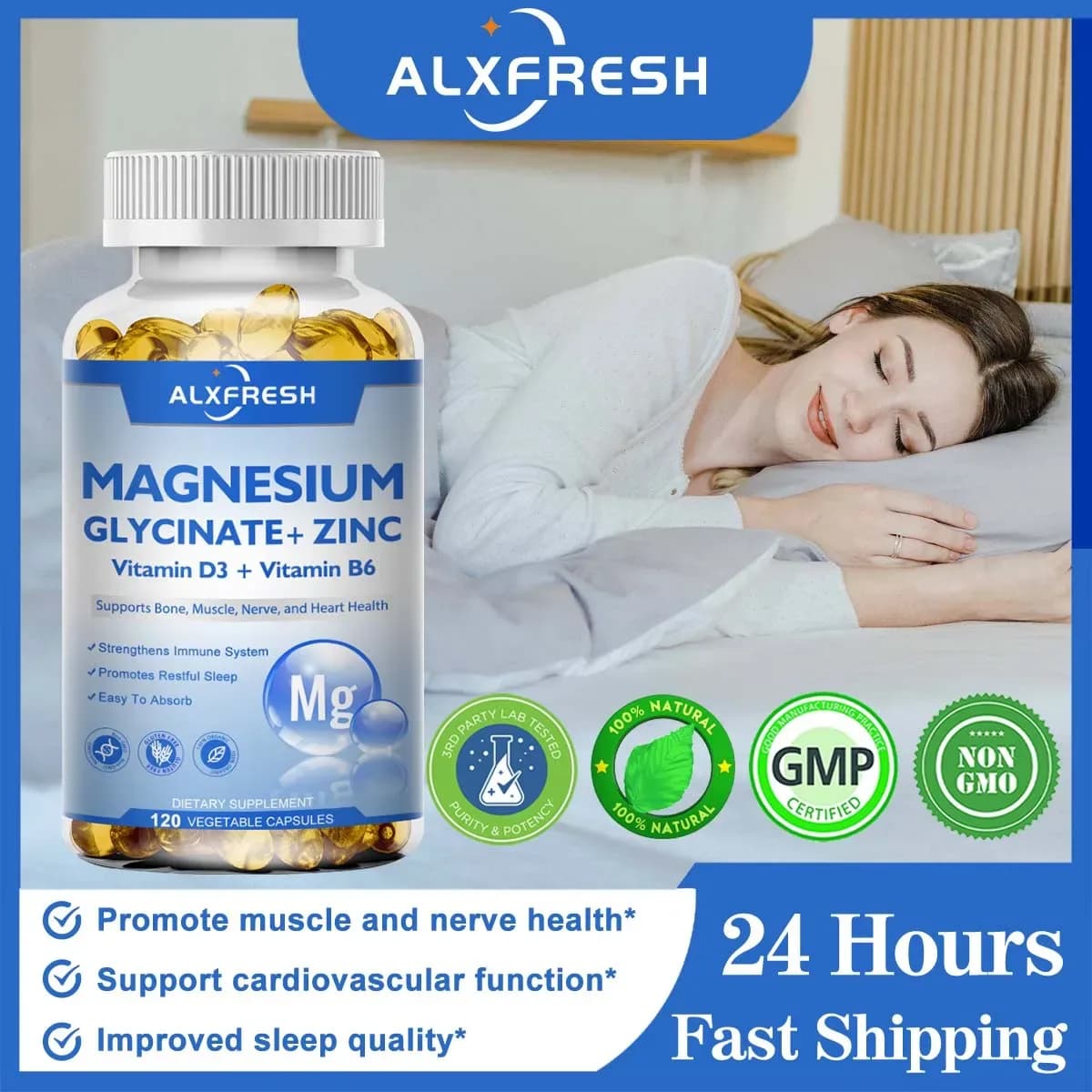 Magnesium Glycinate 500 mg Capsules with Zinc, Vitamin D3 & B6