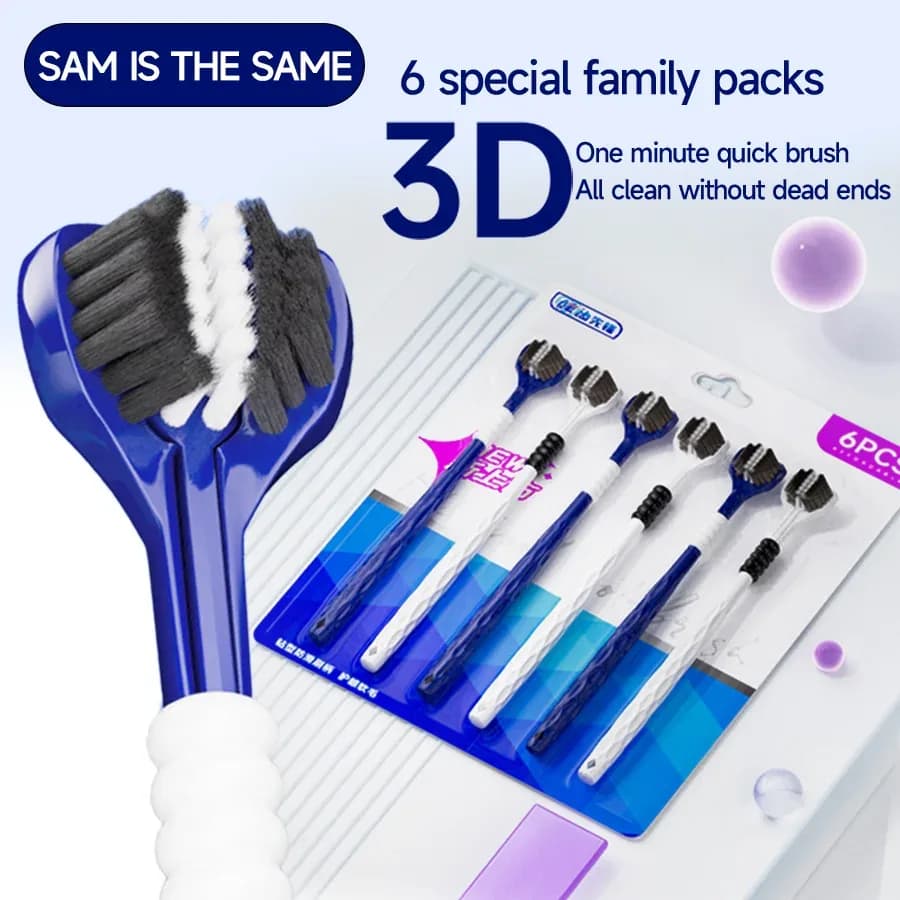 3D Manual Toothbrush, 6‑Piece U‑Shaped Soft Brush