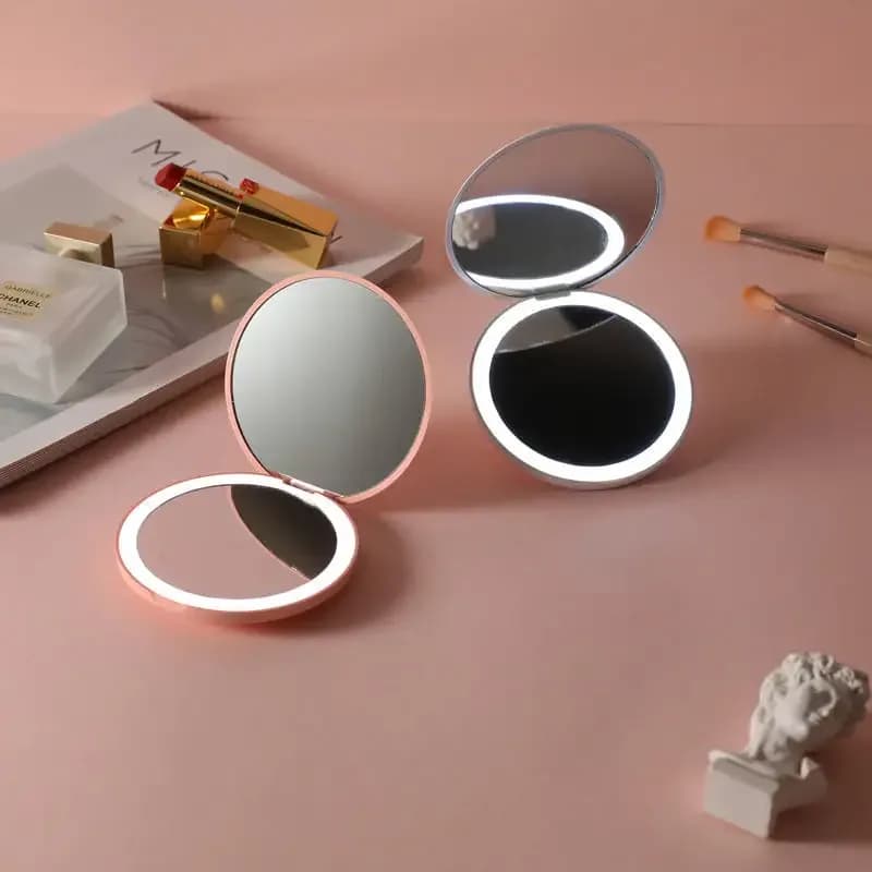 Folding LED Makeup Mirror with Dual Light