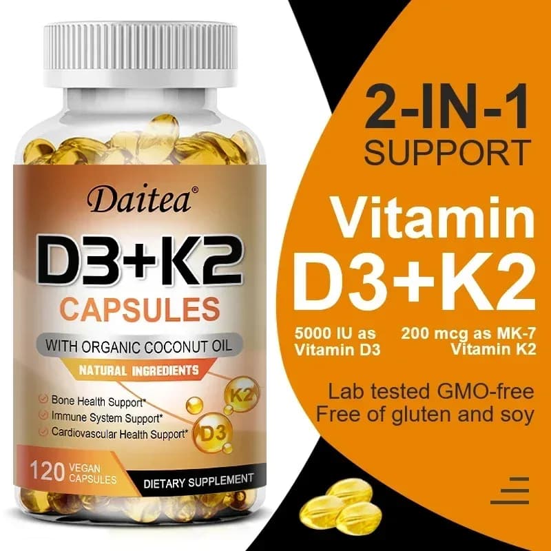 Vegan Vitamin D3 & K2 Capsules with Organic Coconut Oil