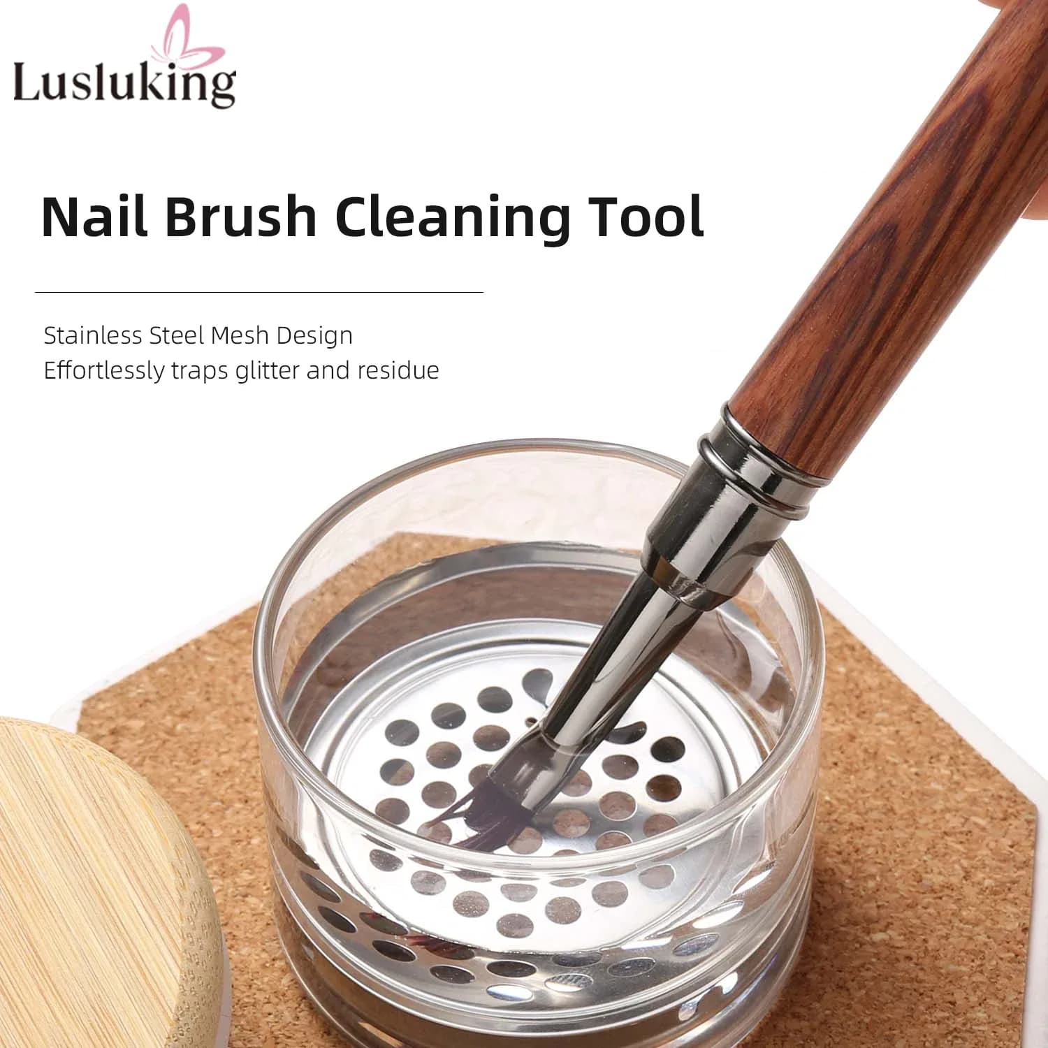 Nail Brush Cleaner Cup with Stainless Steel Mesh