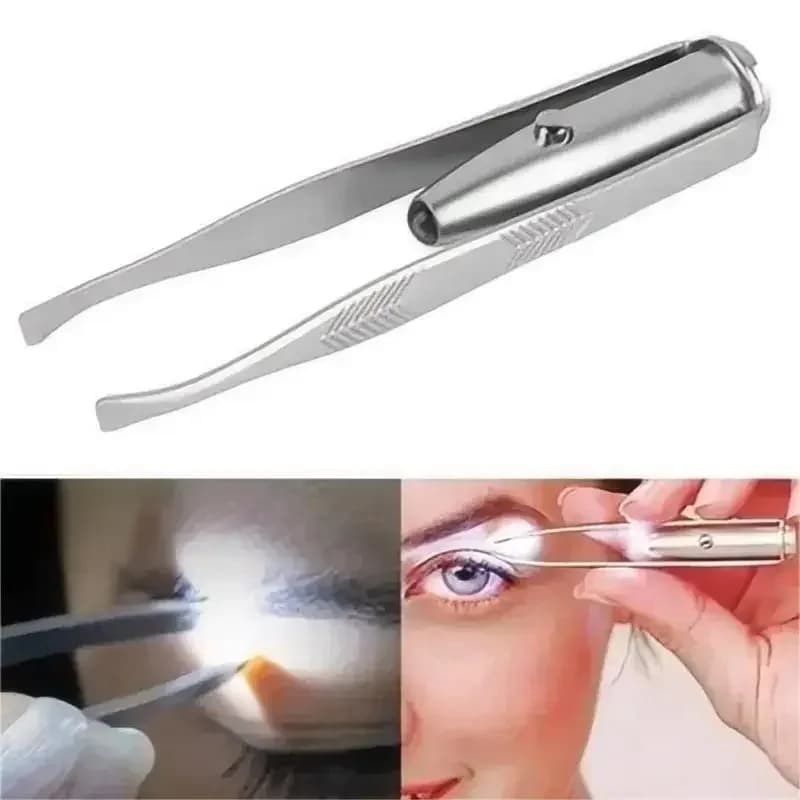 Portable Stainless Steel Eyebrow Hair Removal Tweezer with LED Light