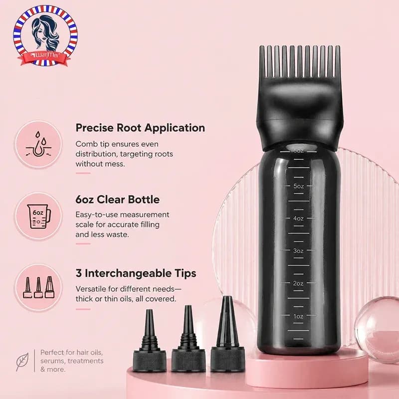 6 oz Hair Oil Application Bottle with 3‑Point Dropper Caps