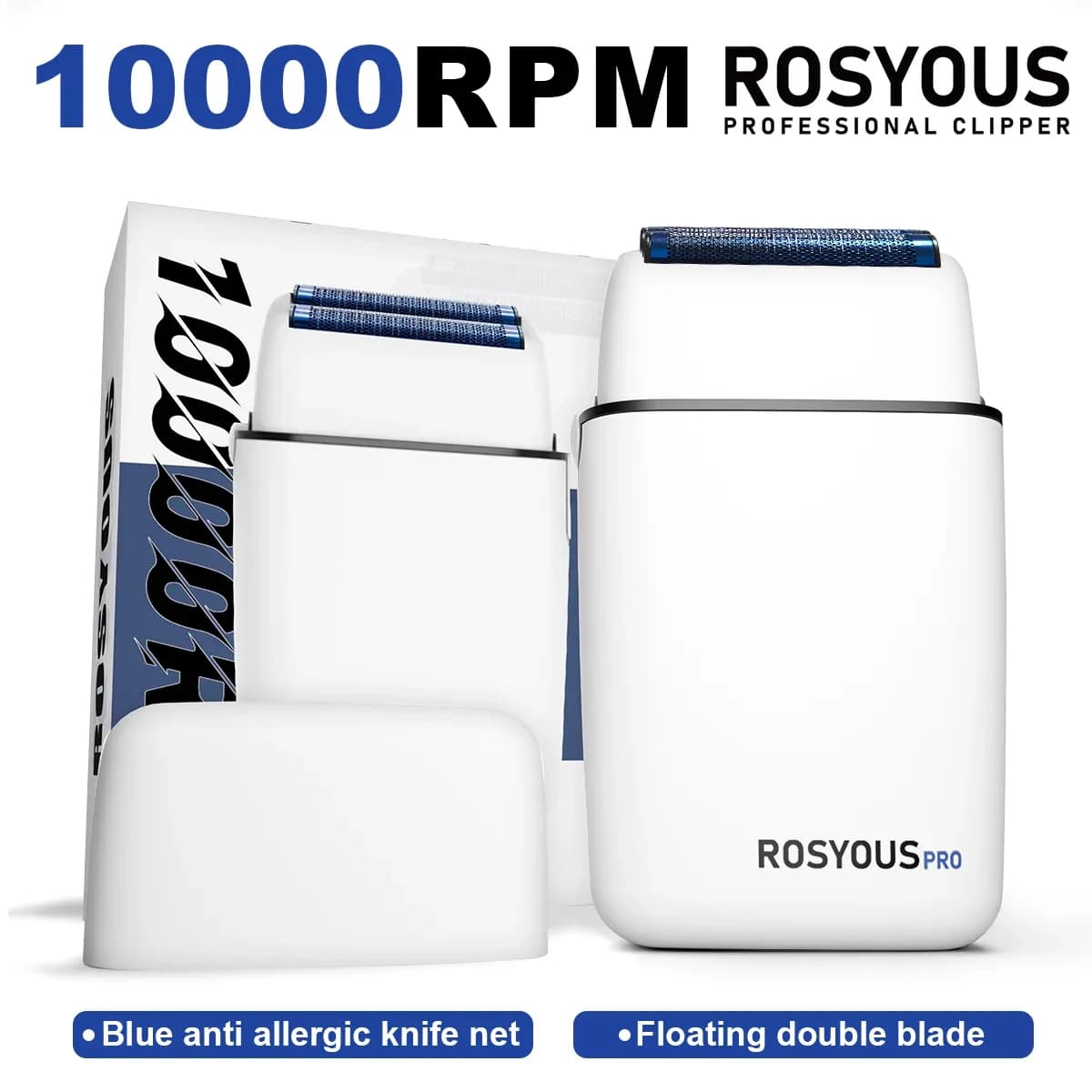 Rosyous RS620 Men's Double Foil Shaver – 10,000 RPM, Blue