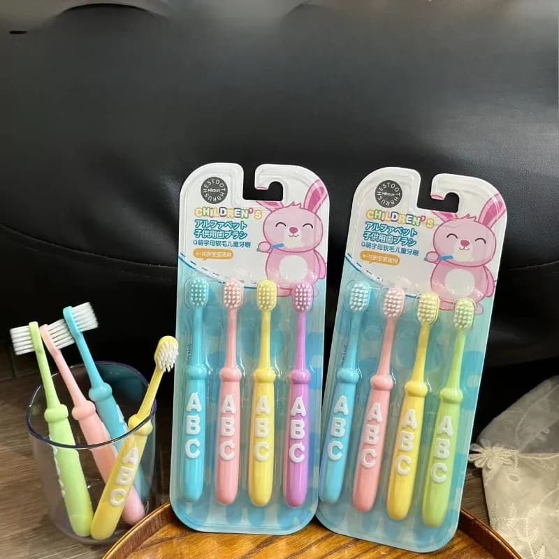 Alphabet Kids Toothbrush – 4 Pack Soft Bristles, Cartoon Design
