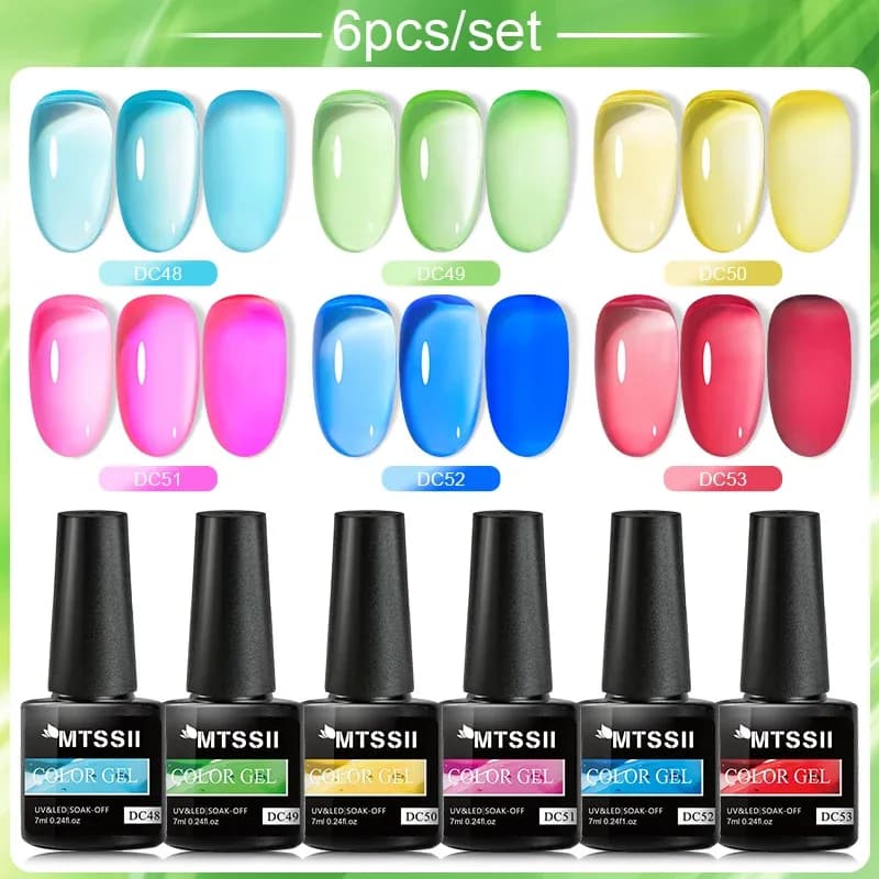 Sea Blue Jelly Glass Gel Nail Polish Set – 6 × 7 ml