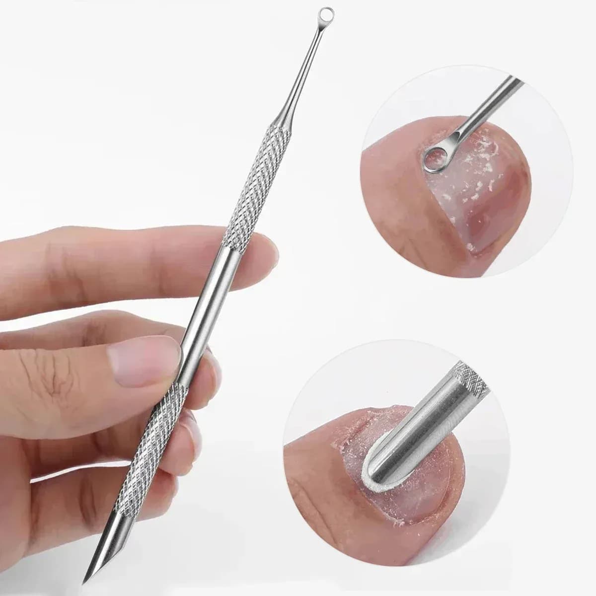 Stainless Steel Double‑Ended Manicure Tool with Beveled File and Cuticle Pusher