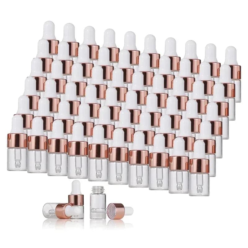 Mini Glass Dropper Bottles – 10 Pack, 1‑5 ml, Rose Gold Caps
