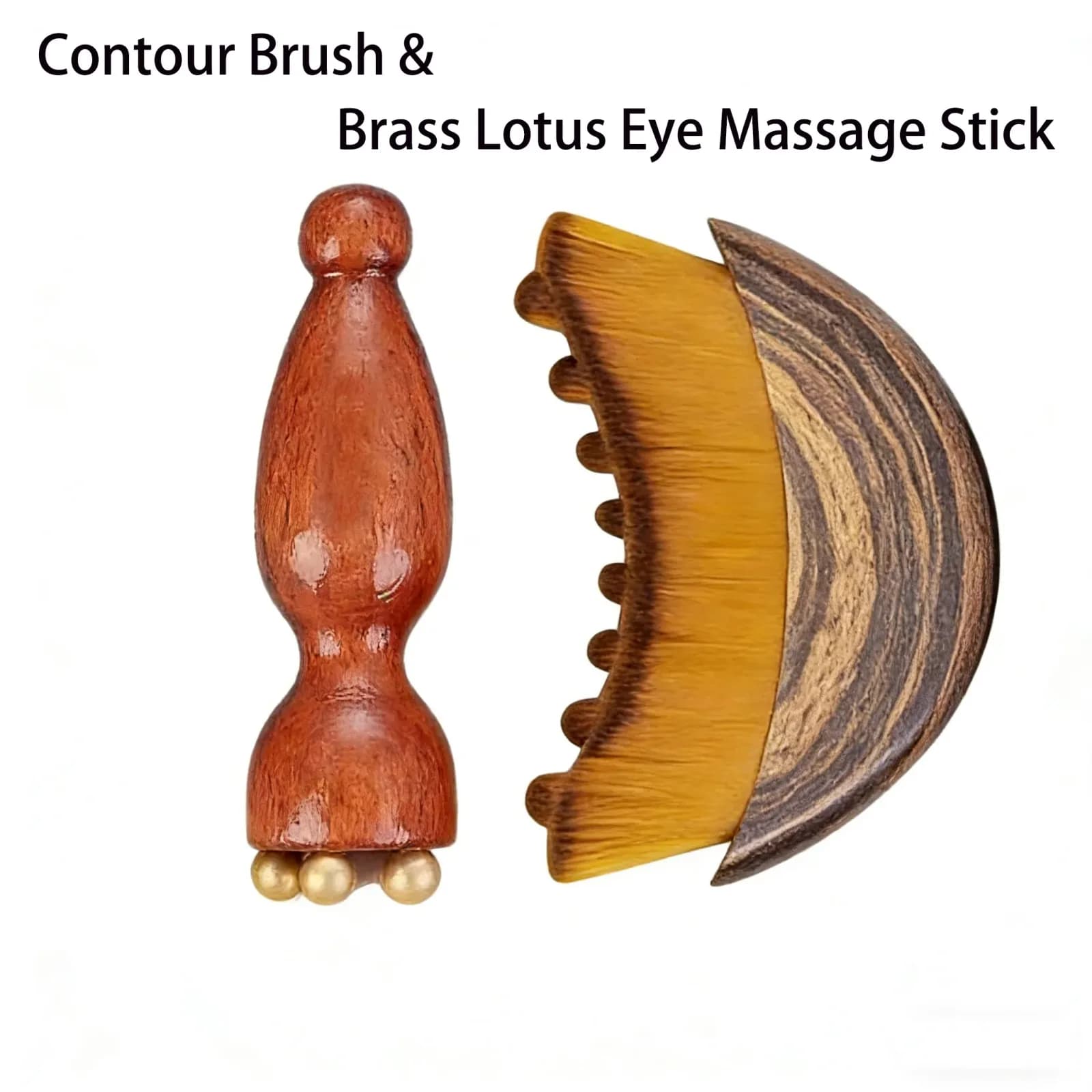 Lymphatic Contour Facial Brush with Brass Lotus Eye Massage Stick